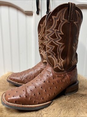 Cavender’s Ostrich Square Toe Western Cowboy Boots 12 Like New